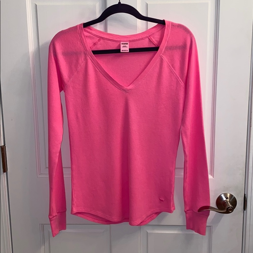 PINK V-Neck Thermal Long Sleeve Tee.  NWOT